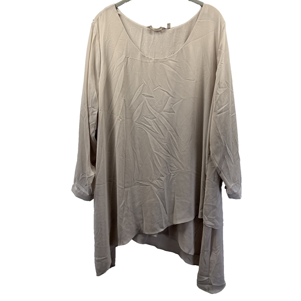 Soft Surroundings Women Tunic Top 1X Tan Asymmetrical Sheer Hem Blouse 5FP05
